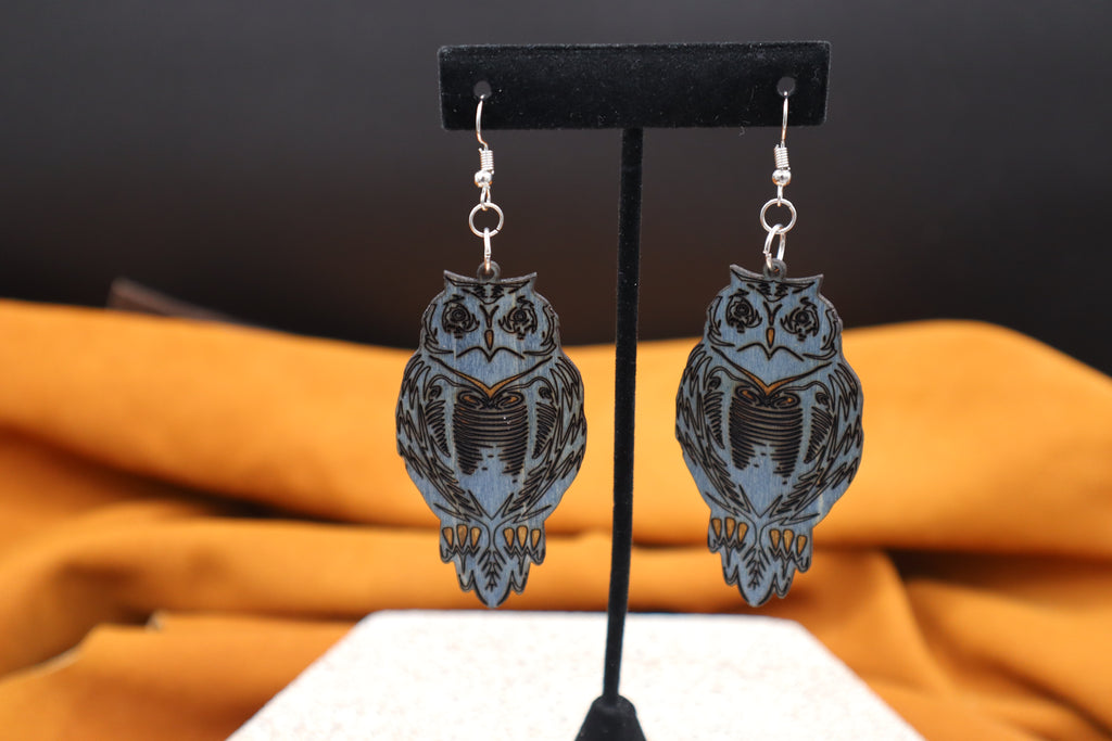 Wood Owl Earrings by Beckee Garris