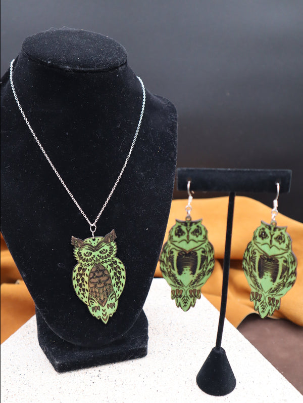 Owl Earring & Necklace Set by Beckee Garris
