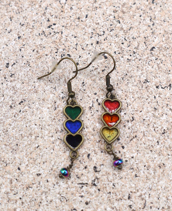 Rainbow Heart Earrings by Bobby R. Blue