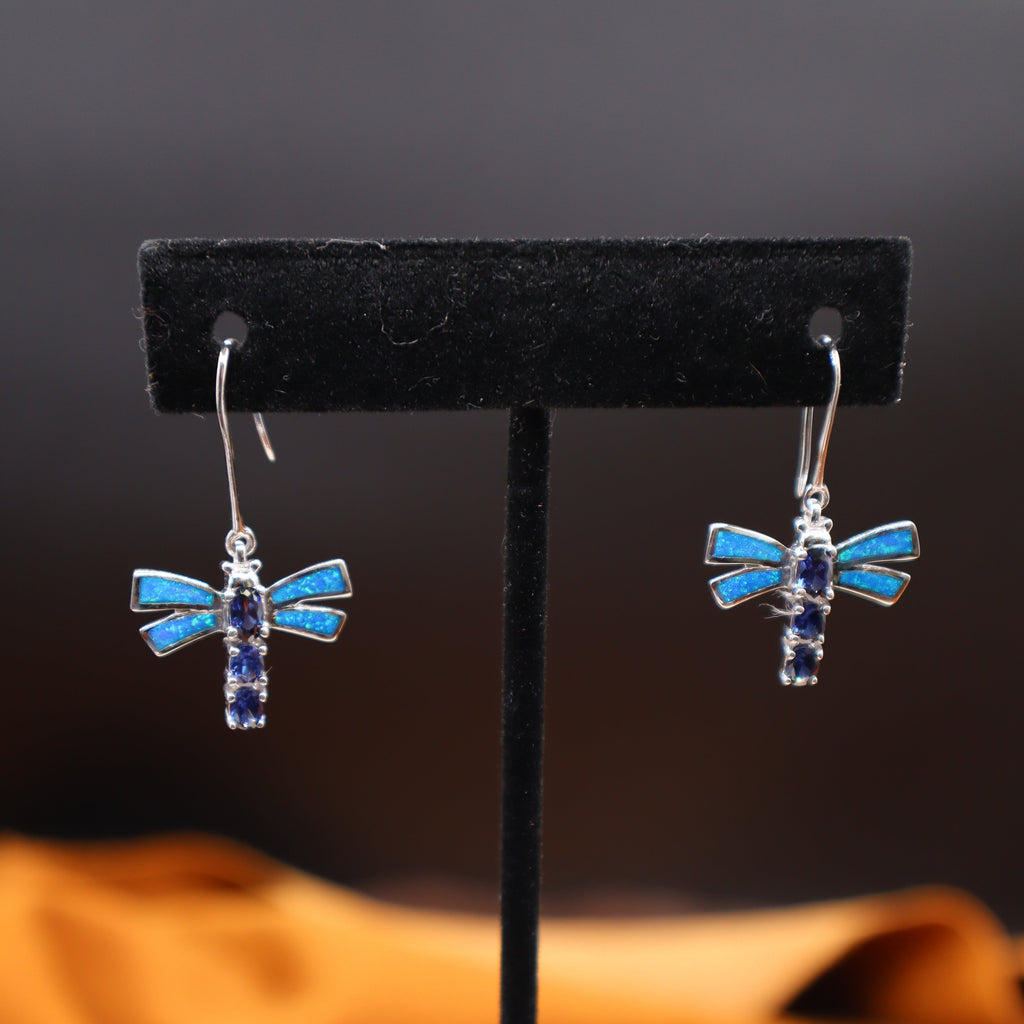 Opal Cobalt Dragonfly Earrings