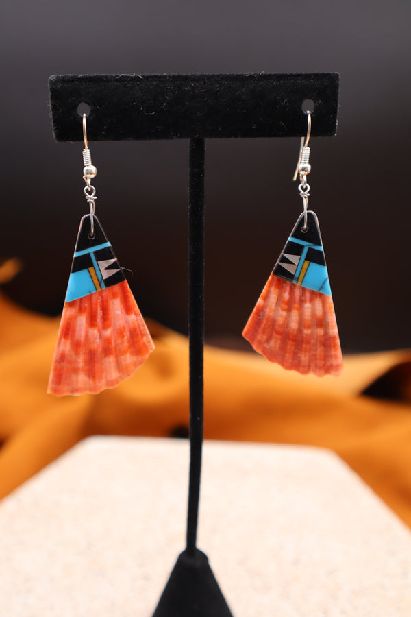 Turquoise Stone Inlay Shell Earrings