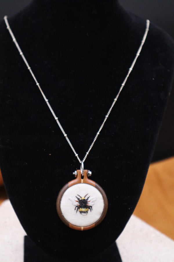 Embroidered Bumblebee Pendant by Teresa Dunlap