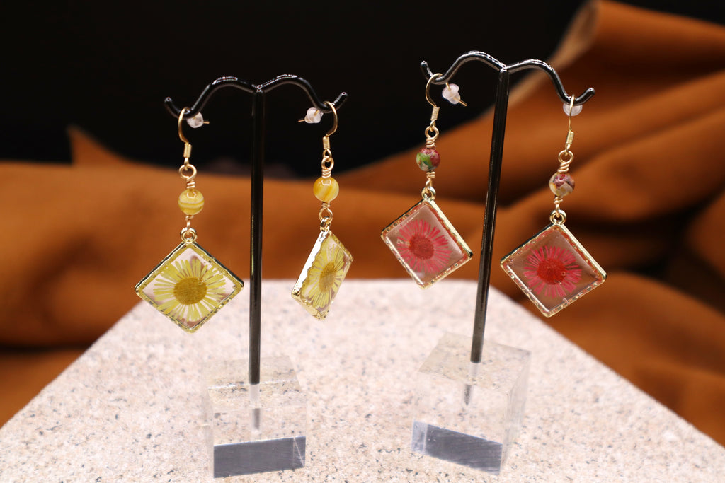 Resin Flower Earrings by Paula & Bobby R. Blue