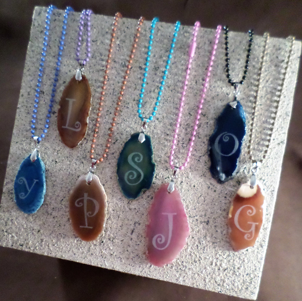 Engraved Agate Letter Necklace