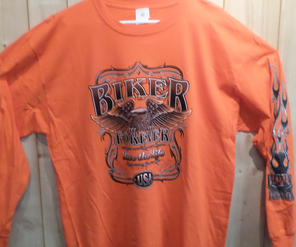 Orange Biker Forever Long Sleeve Shirt