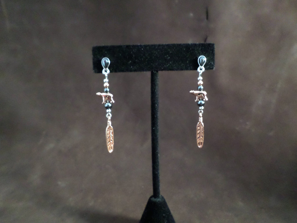 Hematite and Copper River Bear Earrings