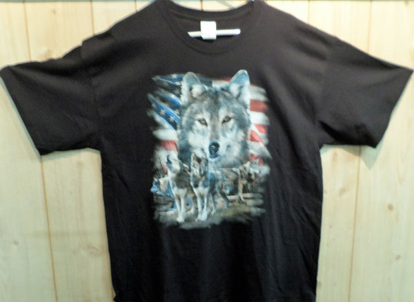 Wolf with American Flag T-Shirt